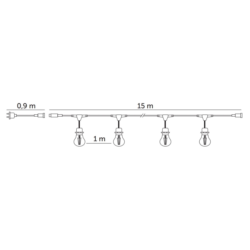 LED koristeketju ulkokäyttöön BAJA ST64 15xE27/1W/230V 15,9m IP44 lämpimänvalkoinen