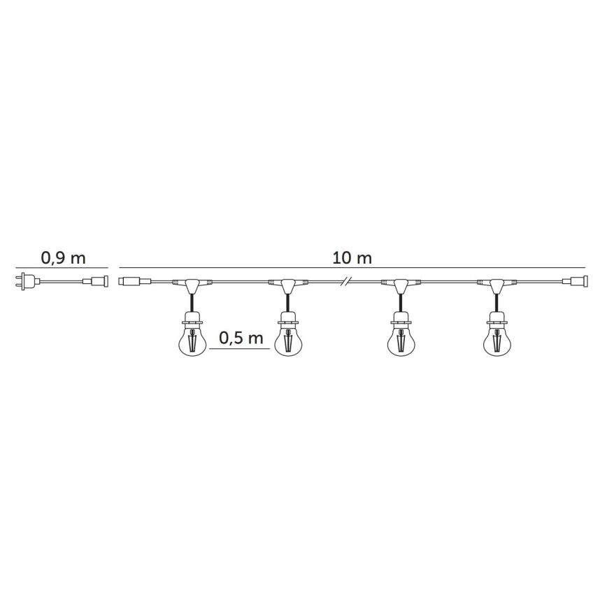 LED koristeketju ulkokäyttöön BAJA ST64 20xE27/1W/230V 10,9m IP44 lämpimänvalkoinen