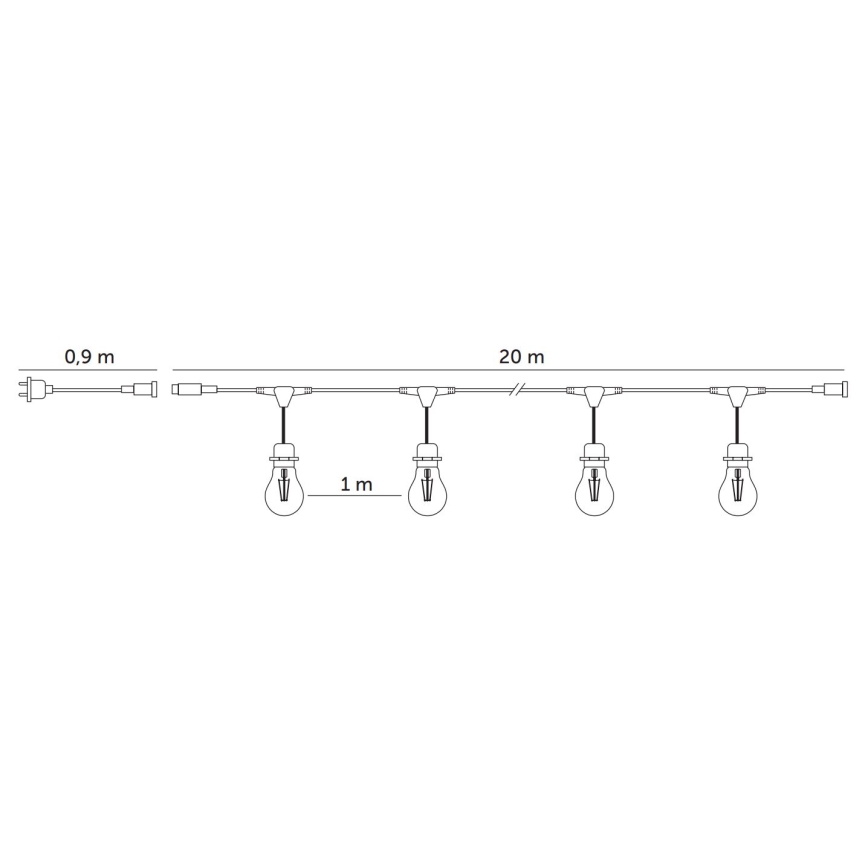 LED koristeketju ulkokäyttöön BAJA ST64 20xE27/1W/230V 20,9m IP44 lämpimänvalkoinen
