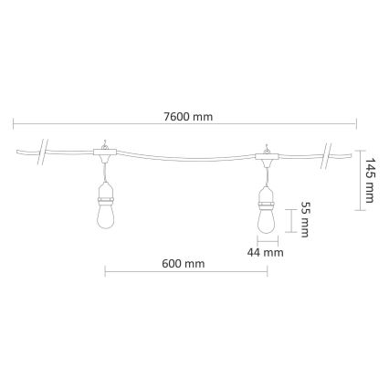 LED koristeketju ulkokäyttöön PARTY NEON 7,6 m 10xE27/0,6W/36V IP44