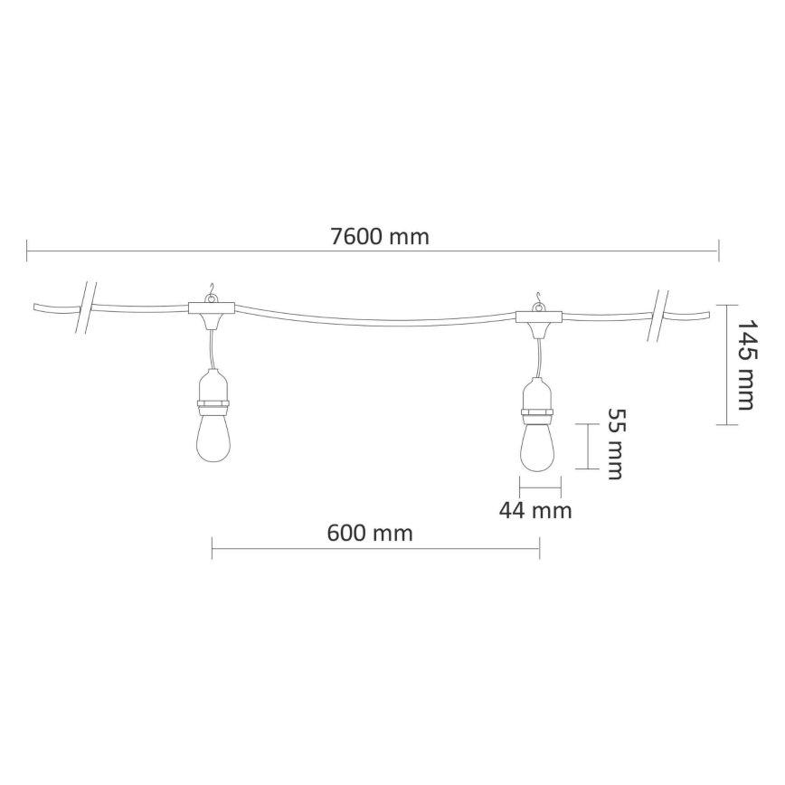 LED koristeketju ulkokäyttöön PARTY NEON 7,6 m 10xE27/0,6W/36V IP44