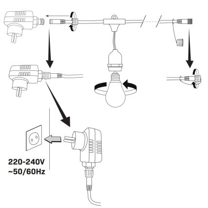 LED koristeketju ulkokäyttöön PARTY NEON 7,6 m 10xE27/0,6W/36V IP44