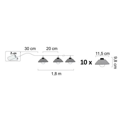 LED-koristevalaistus ASTRA 10xLED/2xAA