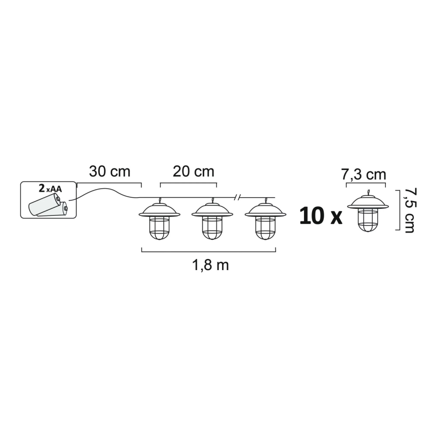 LED-koristevalot ulkokäyttöön LOFT 10xLED / 2xAA