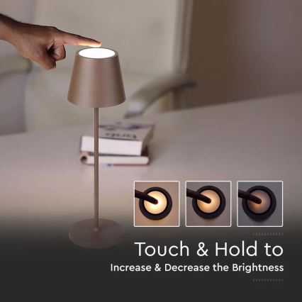 LED Kosketushimmennettävä ladattava pöytävalaisin LED/2W/5V 4400 mAh 3000K IP54 ruskea