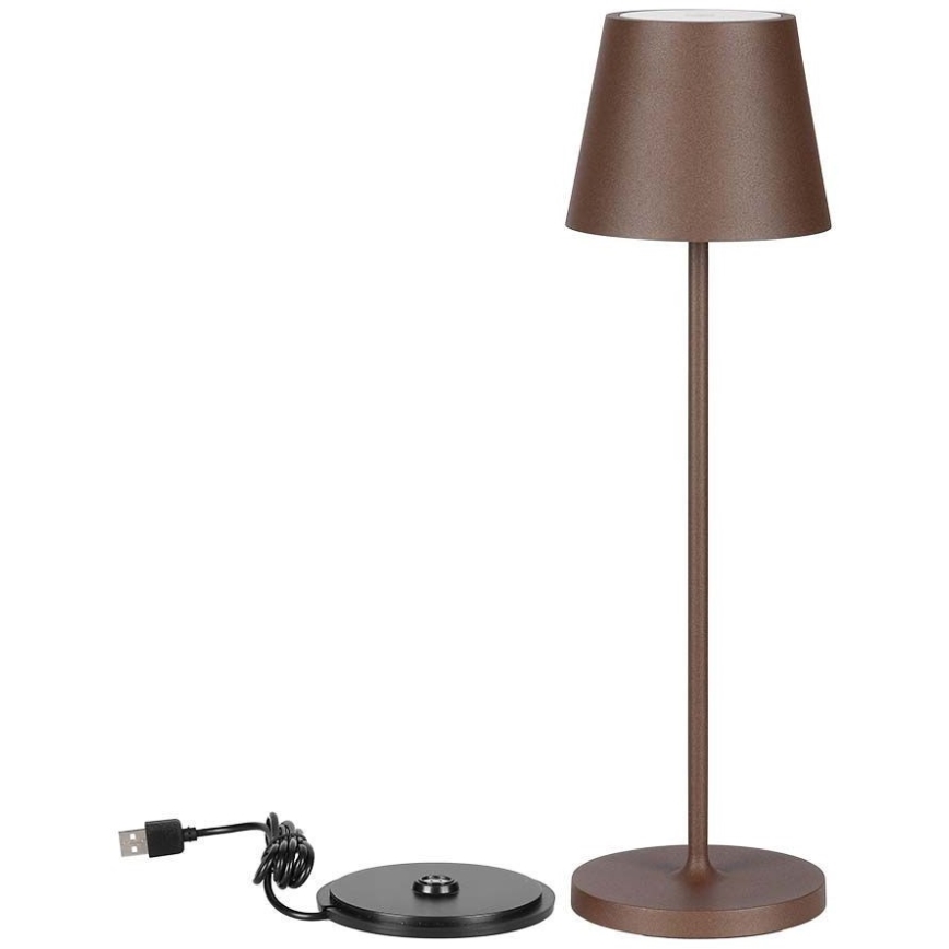 LED Kosketushimmennettävä ladattava pöytävalaisin LED/2W/5V 4400 mAh 3000K IP54 ruskea