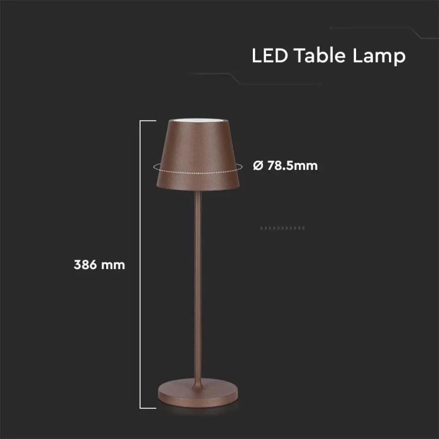 LED Kosketushimmennettävä ladattava pöytävalaisin LED/2W/5V 4400 mAh 3000K IP54 ruskea