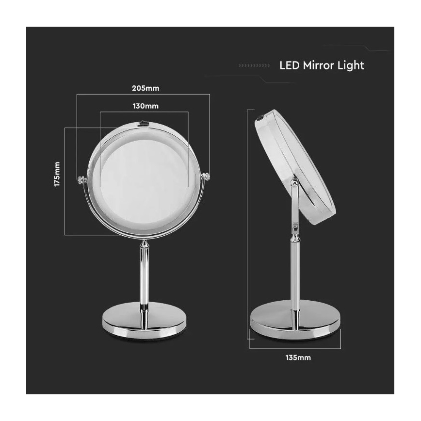 LED-kosmetiikkapeili LED/3W/6V 4xAA IP44