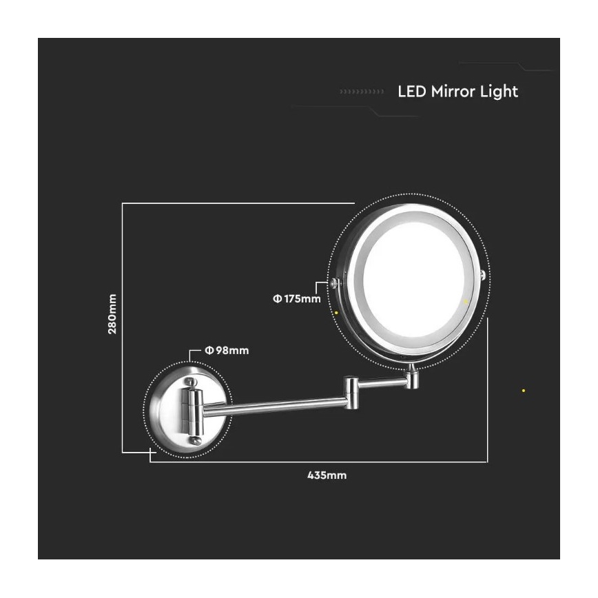 LED-kosmetiikkapeili seinälle LED/3W/6V IP44