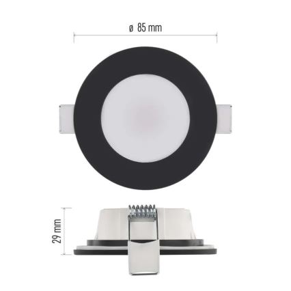 LED Kylpyhuoneen upotettava valo LORI LED/4,5W/230V IP65 2700/4000K halkaisija 8,5 cm musta