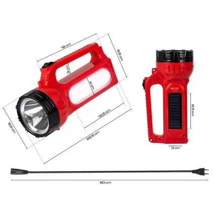 LED Ladattava aurinko taskulamppu LED/7W/230V 400 kiiltävä 3200 mAh