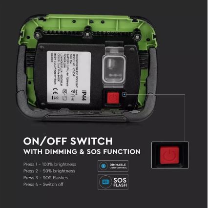 LED Ladattava himmennettävä valonheitin SAMSUNG CHIP + SOS-toiminto LED/20W/3,7V/USB IP44 4000K vihreä
