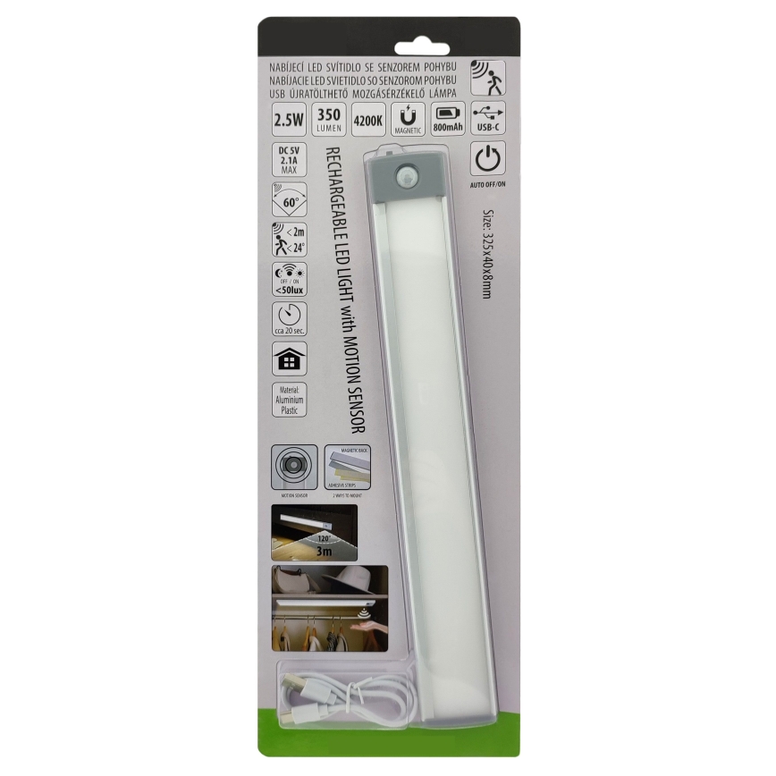 LED Ladattava kalustevalaistus anturilla LED/2,5W/5V USB 800 mAh 4200K 32,5 cm