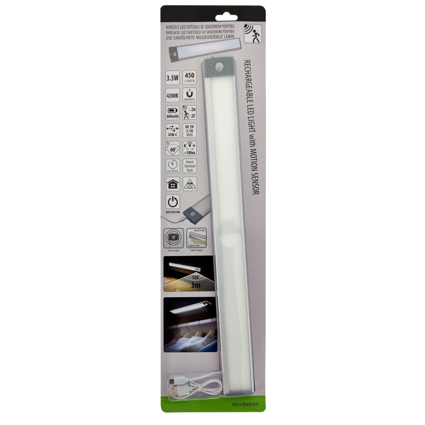 LED Ladattava kalustevalaistus anturilla LED/3,5W/5V USB 800 mAh 4200K 46 cm