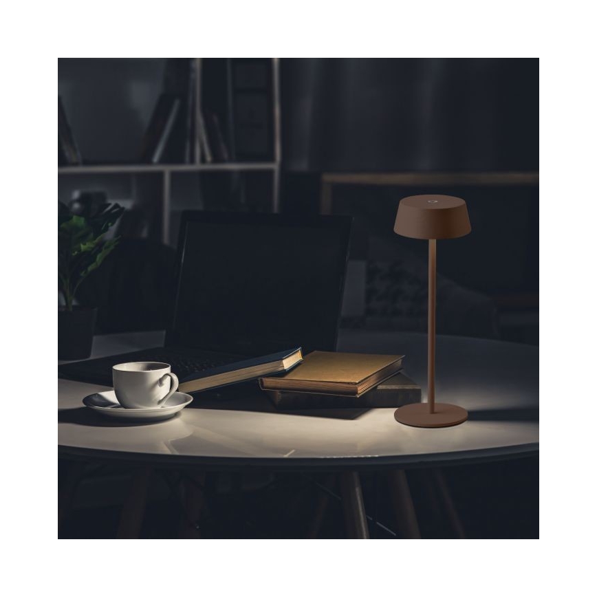 LED ladattava kosketushimmennettävä pöytävalaisin ulkokäyttöön LED/2W/5V 4400 mAh IP54 ruskea