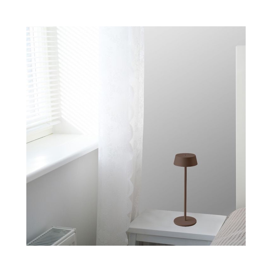 LED ladattava kosketushimmennettävä pöytävalaisin ulkokäyttöön LED/2W/5V 4400 mAh IP54 ruskea
