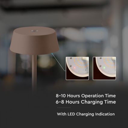 LED ladattava kosketushimmennettävä pöytävalaisin ulkokäyttöön LED/2W/5V 4400 mAh IP54 ruskea