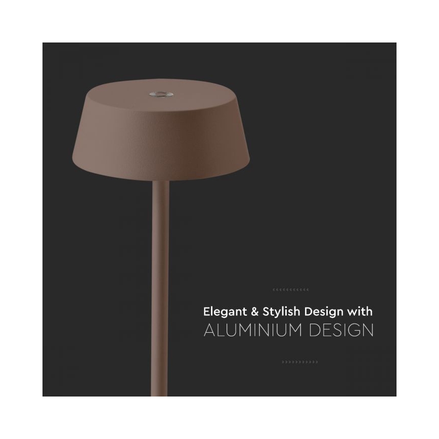 LED ladattava kosketushimmennettävä pöytävalaisin ulkokäyttöön LED/2W/5V 4400 mAh IP54 ruskea