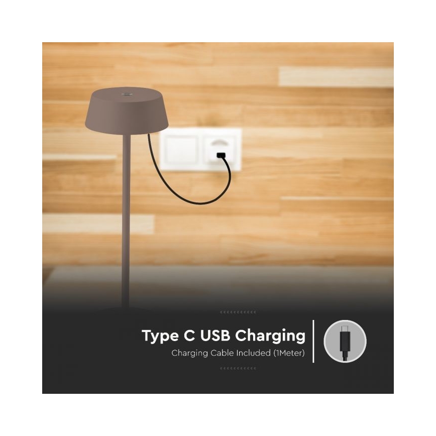 LED ladattava kosketushimmennettävä pöytävalaisin ulkokäyttöön LED/2W/5V 4400 mAh IP54 ruskea
