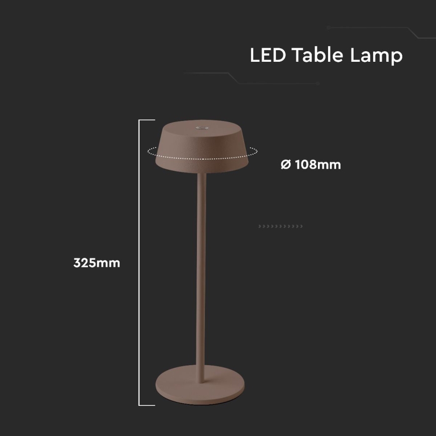 LED ladattava kosketushimmennettävä pöytävalaisin ulkokäyttöön LED/2W/5V 4400 mAh IP54 ruskea