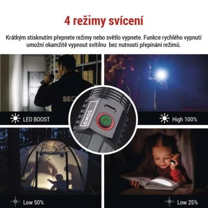 LED ladattava metallinen taskulamppu LED/5V 3000 lm 5000 mAh IP43