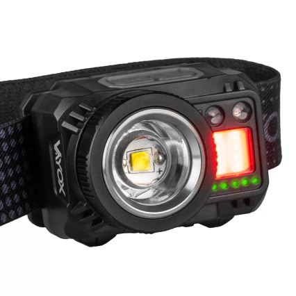 LED himmennettävä ladattava otsalamppu sensorilla ja punaisella valolla LED/6W/5V/3xAAA IP44 500 lm 1200 mAh