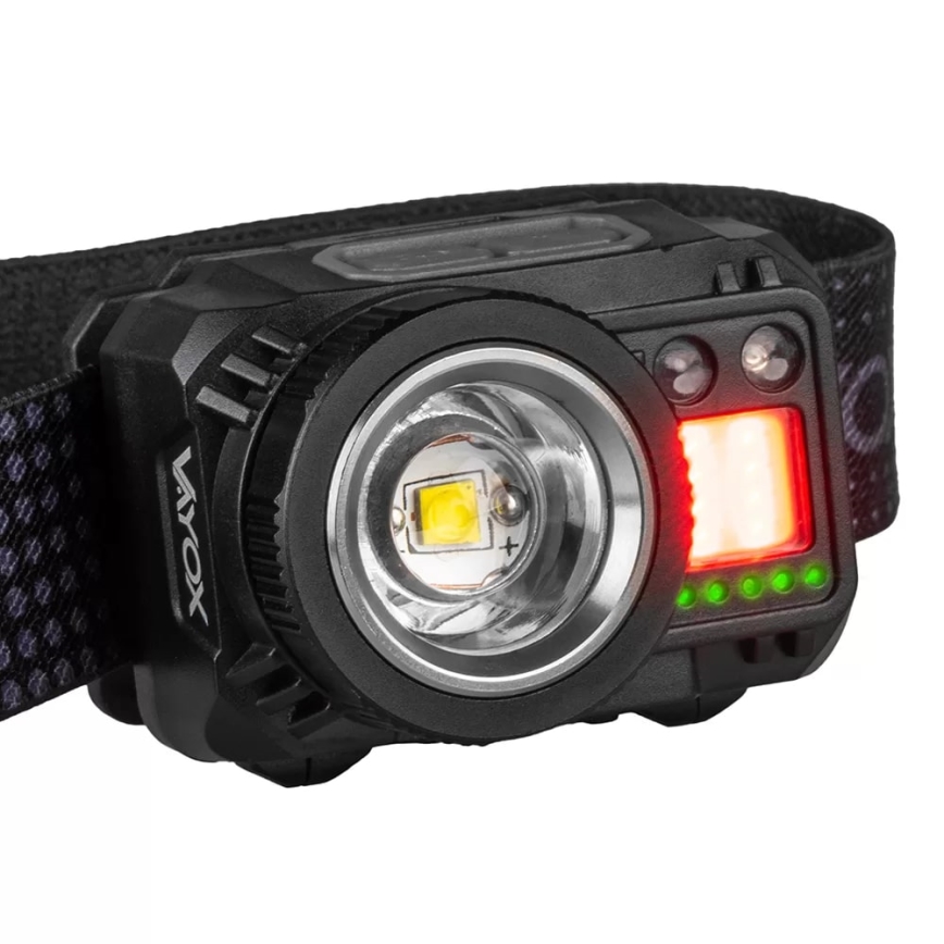 LED himmennettävä ladattava otsalamppu sensorilla ja punaisella valolla LED/6W/5V/3xAAA IP44 500 lm 1200 mAh