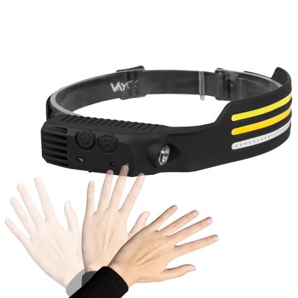 LED himmennettävä ladattava otsalamppu sensorilla ja punaisella valolla 4xLED/5V IP44 300 lm 1200 mAh