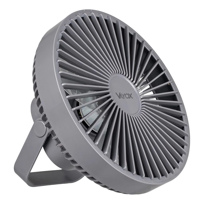 LED Ladattava pöytä tuuletin LED-valolla LED/2W/5V USB 2400 mAh harmaa