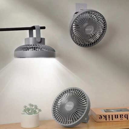 LED Ladattava pöytä tuuletin LED-valolla LED/2W/5V USB 2400 mAh harmaa