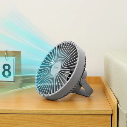 LED Ladattava pöytä tuuletin LED-valolla LED/2W/5V USB 2400 mAh harmaa