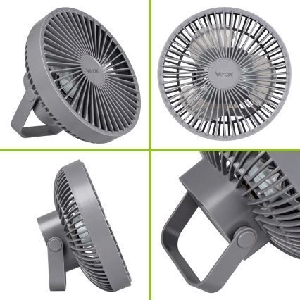 LED Ladattava pöytä tuuletin LED-valolla LED/2W/5V USB 2400 mAh harmaa