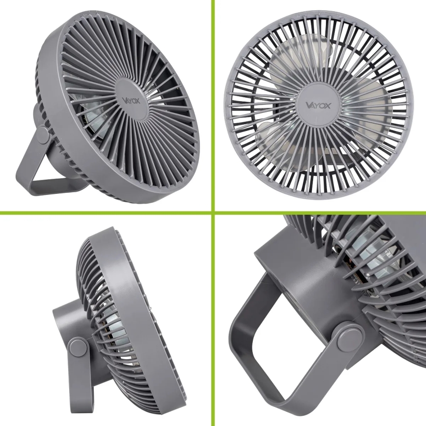 LED Ladattava pöytä tuuletin LED-valolla LED/2W/5V USB 2400 mAh harmaa