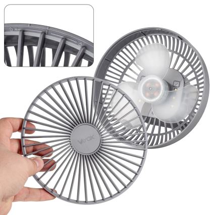 LED Ladattava pöytä tuuletin LED-valolla LED/2W/5V USB 2400 mAh harmaa