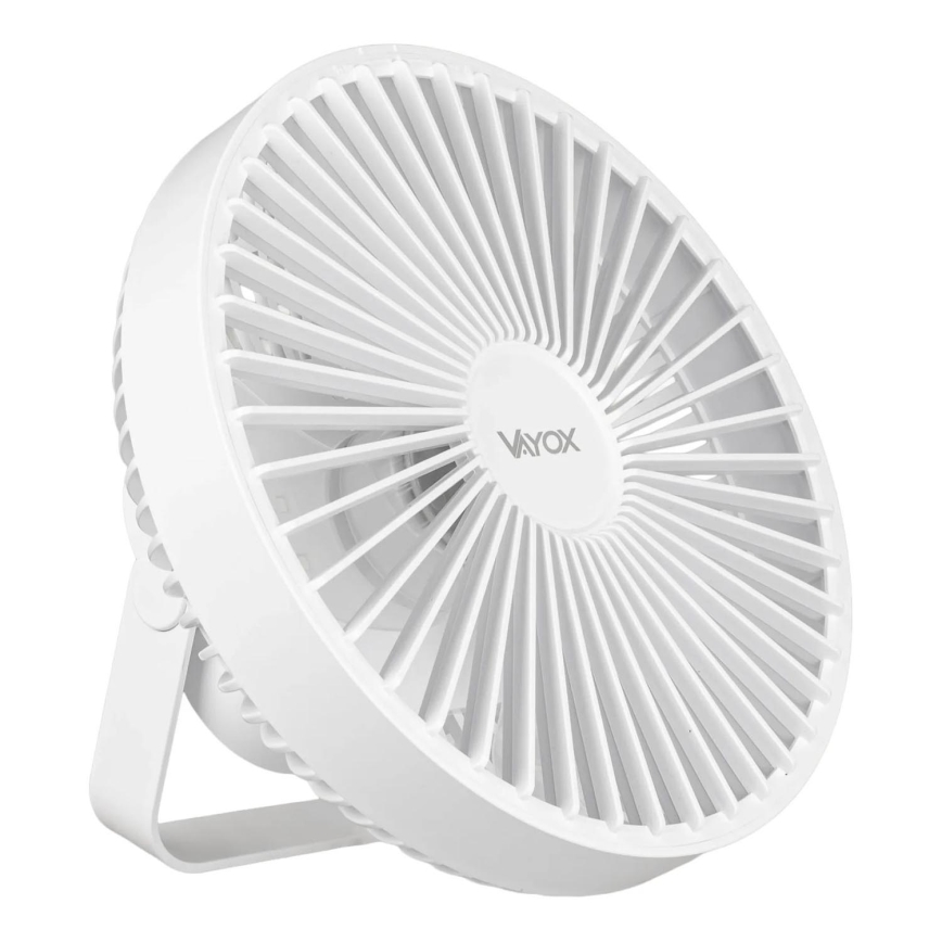 LED Ladattava pöytä tuuletin LED-valolla LED/2W/5V USB 2400 mAh valkoinen