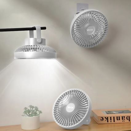 LED Ladattava pöytä tuuletin LED-valolla LED/2W/5V USB 2400 mAh valkoinen