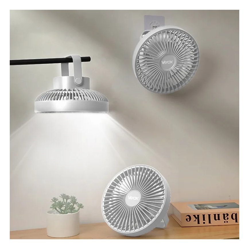 LED Ladattava pöytä tuuletin LED-valolla LED/2W/5V USB 2400 mAh valkoinen