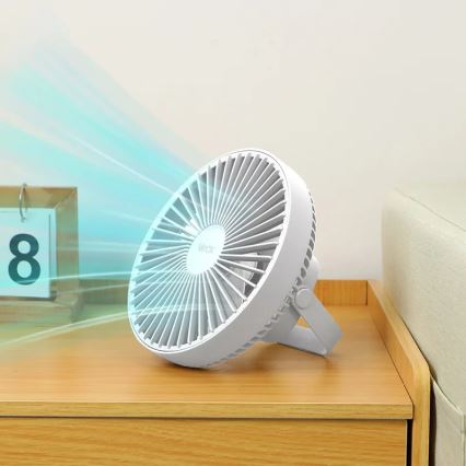 LED Ladattava pöytä tuuletin LED-valolla LED/2W/5V USB 2400 mAh valkoinen