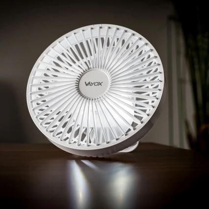 LED Ladattava pöytä tuuletin LED-valolla LED/2W/5V USB 2400 mAh valkoinen