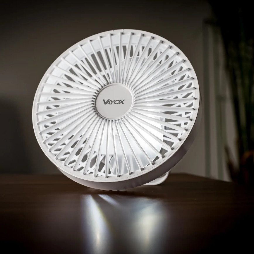 LED Ladattava pöytä tuuletin LED-valolla LED/2W/5V USB 2400 mAh valkoinen