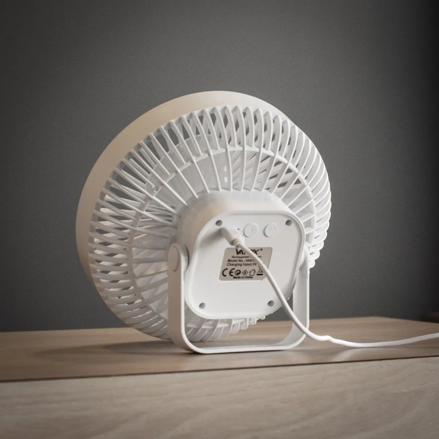 LED Ladattava pöytä tuuletin LED-valolla LED/2W/5V USB 2400 mAh valkoinen