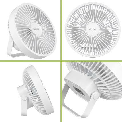 LED Ladattava pöytä tuuletin LED-valolla LED/2W/5V USB 2400 mAh valkoinen