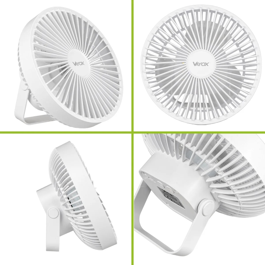 LED Ladattava pöytä tuuletin LED-valolla LED/2W/5V USB 2400 mAh valkoinen