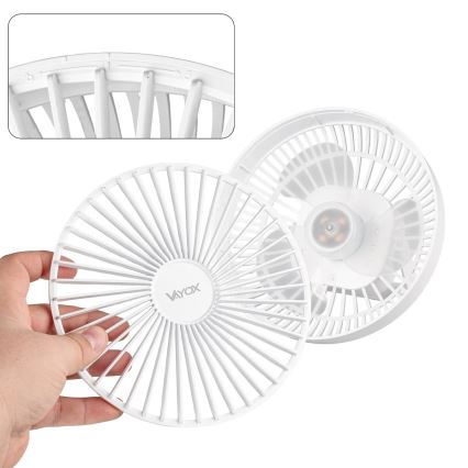 LED Ladattava pöytä tuuletin LED-valolla LED/2W/5V USB 2400 mAh valkoinen