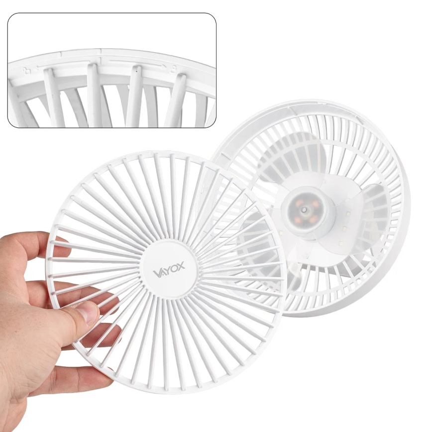 LED Ladattava pöytä tuuletin LED-valolla LED/2W/5V USB 2400 mAh valkoinen