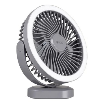 LED Ladattava pöytä tuuletin LED-valolla LED/3W/5V USB 2400 mAh harmaa