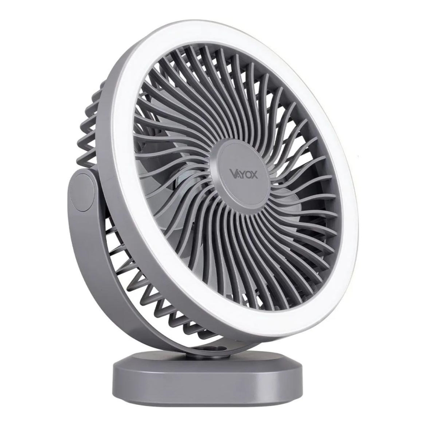 LED Ladattava pöytä tuuletin LED-valolla LED/3W/5V USB 2400 mAh harmaa