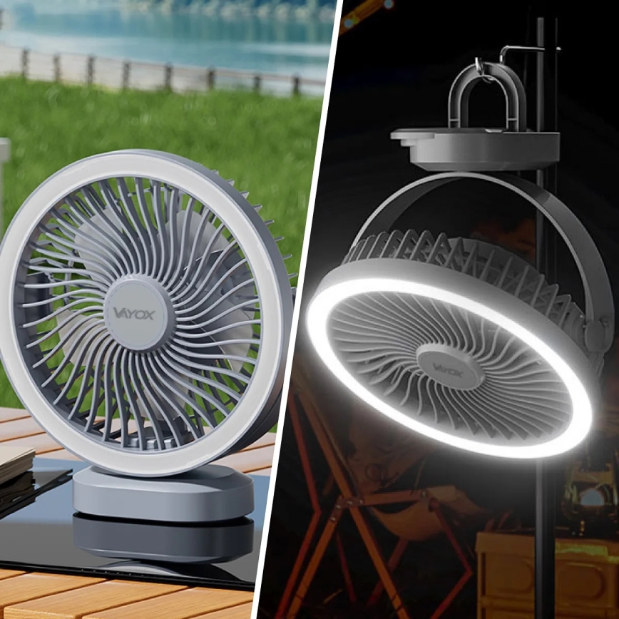 LED Ladattava pöytä tuuletin LED-valolla LED/3W/5V USB 2400 mAh harmaa