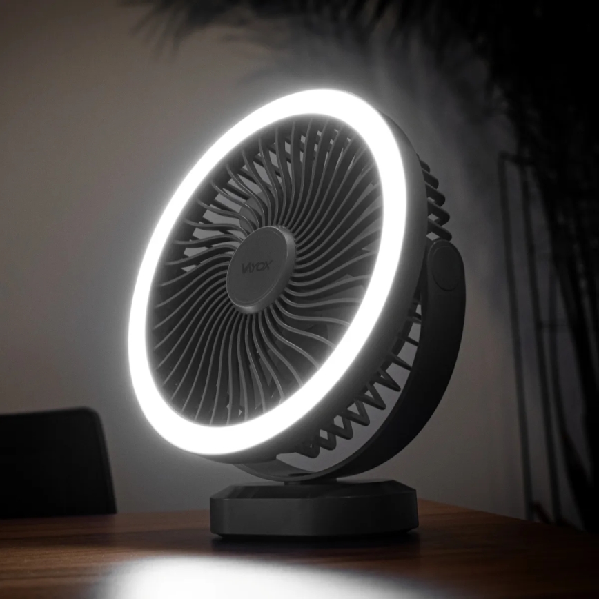 LED Ladattava pöytä tuuletin LED-valolla LED/3W/5V USB 2400 mAh harmaa