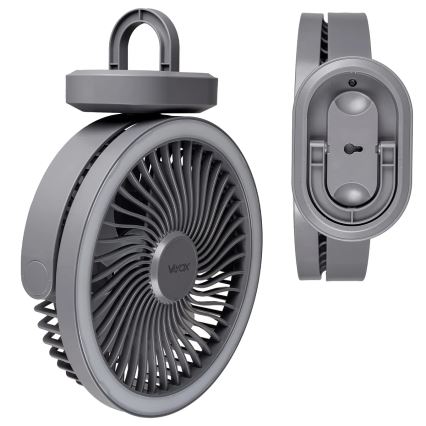 LED Ladattava pöytä tuuletin LED-valolla LED/3W/5V USB 2400 mAh harmaa